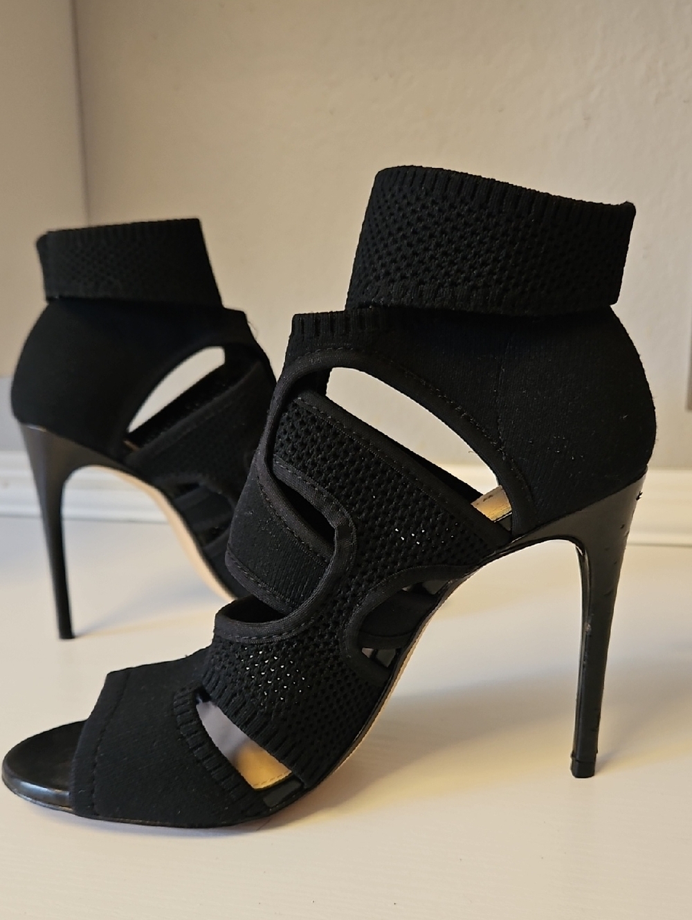 ZARA Black Stretch Knit Cutout High Heel Sandal